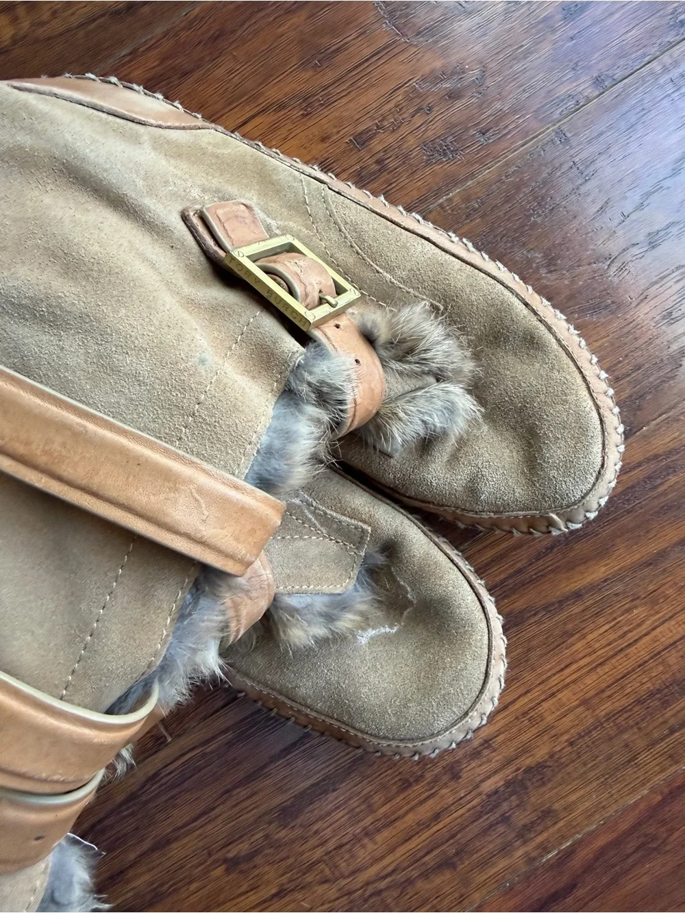 Tory Burch rabbit fur wrap Jaden leather boot no size 7.5 ditressed